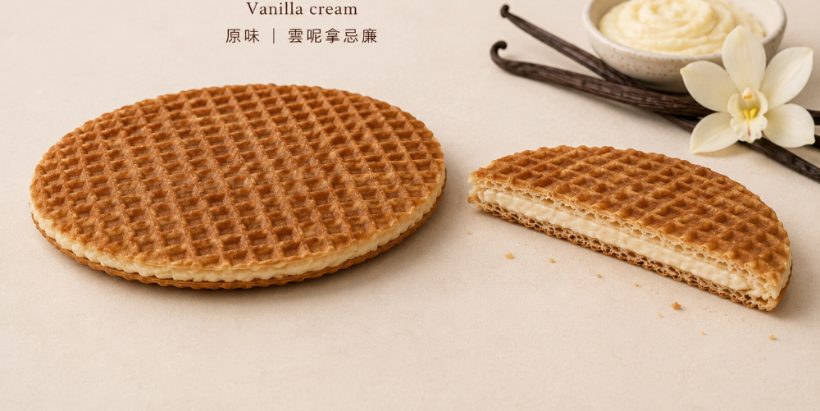 Original — vanilla cream filled waffle, whole and cross-section